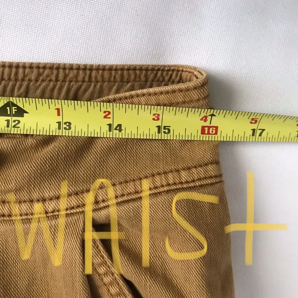 Free People Yellow Pleated Cotton Cropped Denim Casual Pants NWOT 12 - Picture 6 of 10